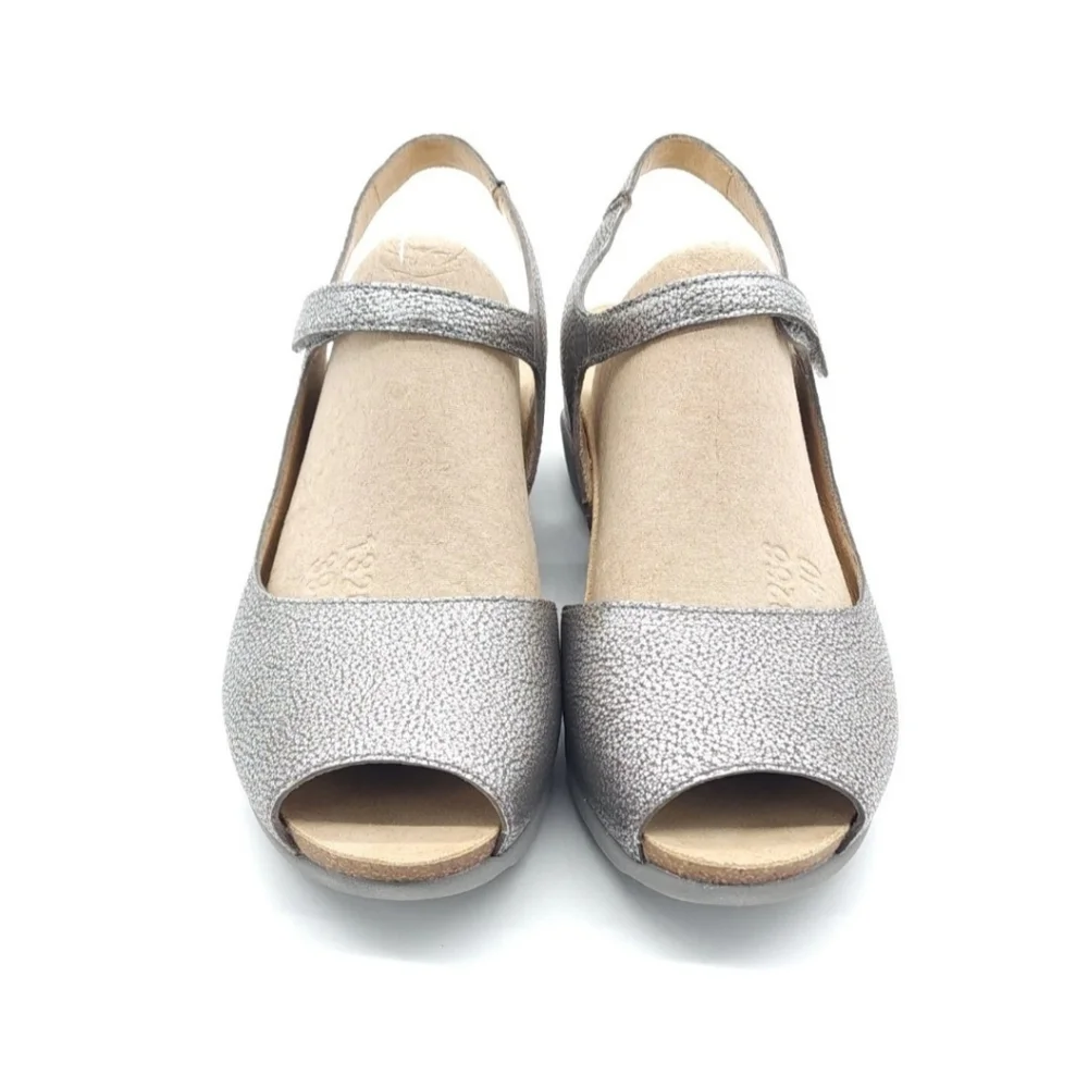 Dansko Marcy Metallic Pewter Wedge Slingback Sandals Size EU 40 US 9.5/10
